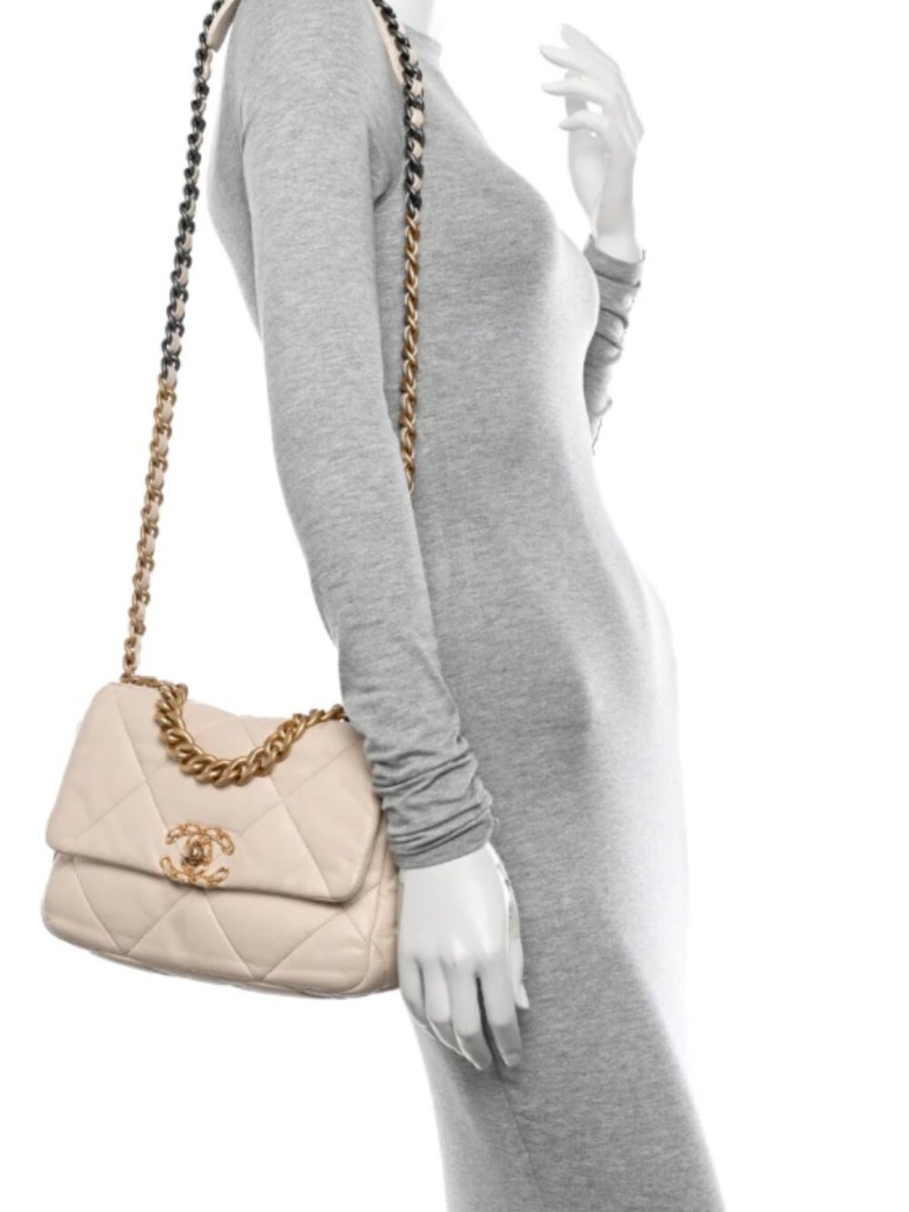 Beige Chanel 19 Handbag